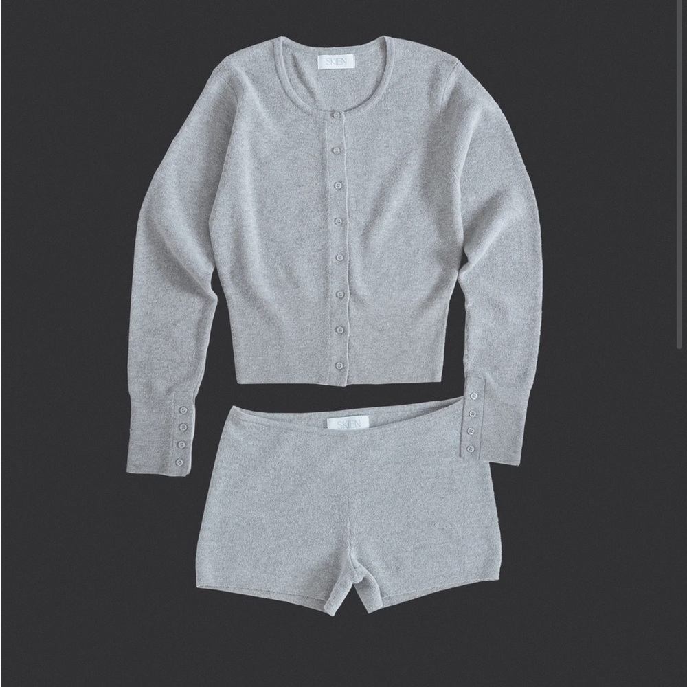 Wool cardigan and short set